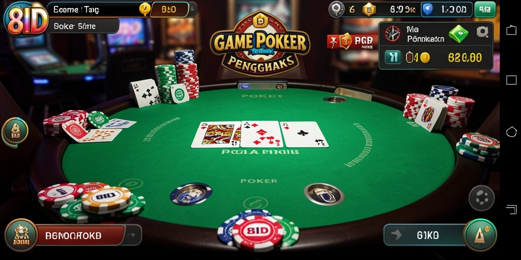 Antarmuka menarik dari aplikasi Poker 8ID yang sangat interaktif.