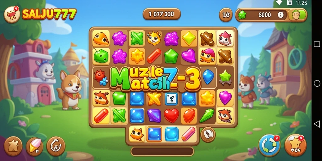Tampilan menarik SALJU777 dengan elemen Puzzle Match-3.